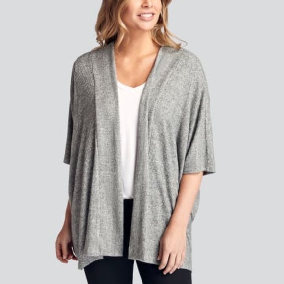Wantable - Intermingle Rib Poncho Cardigan in Heather Grey - S - Picture 1 of 2